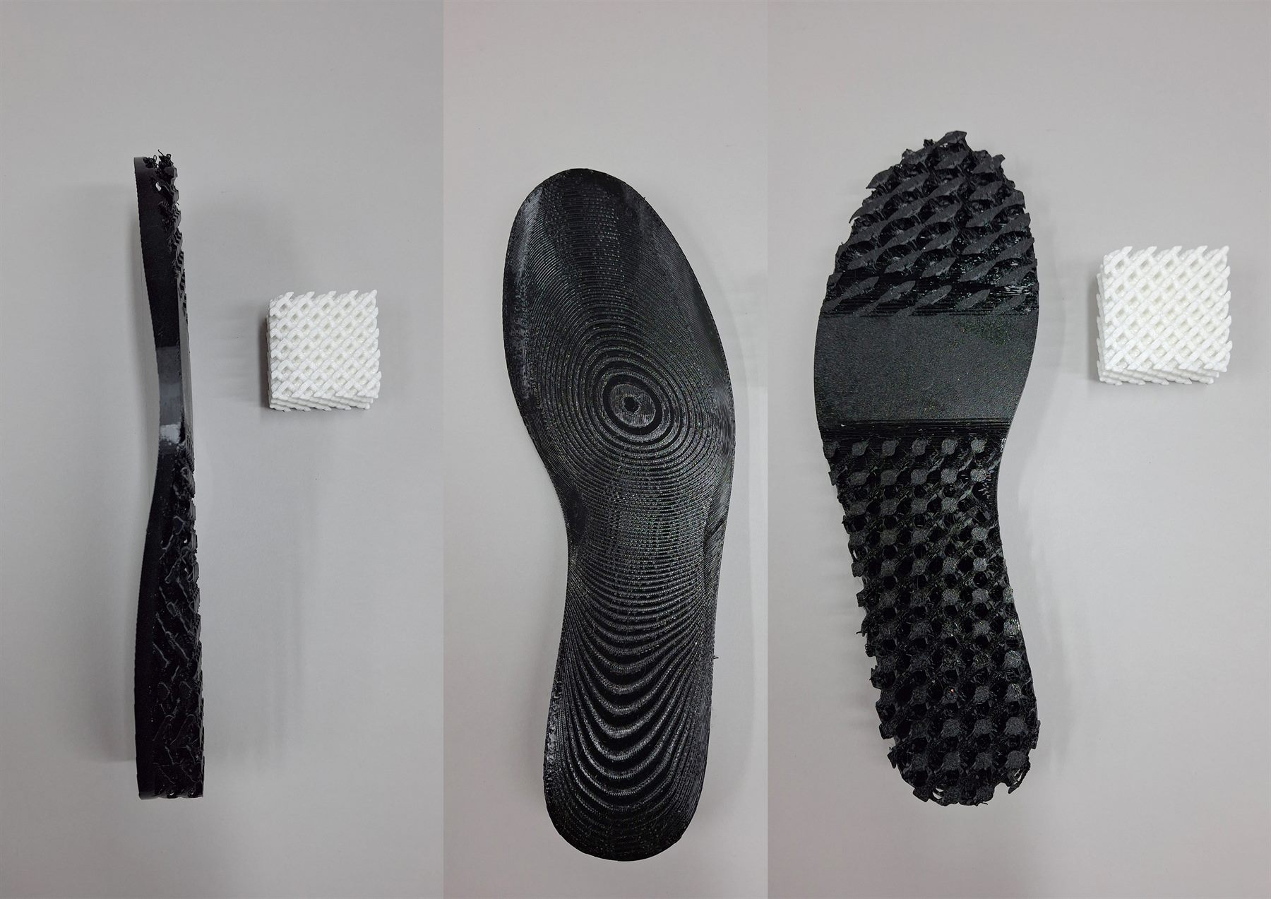 Physical comparison of printed insole prototypes and lattice samples
